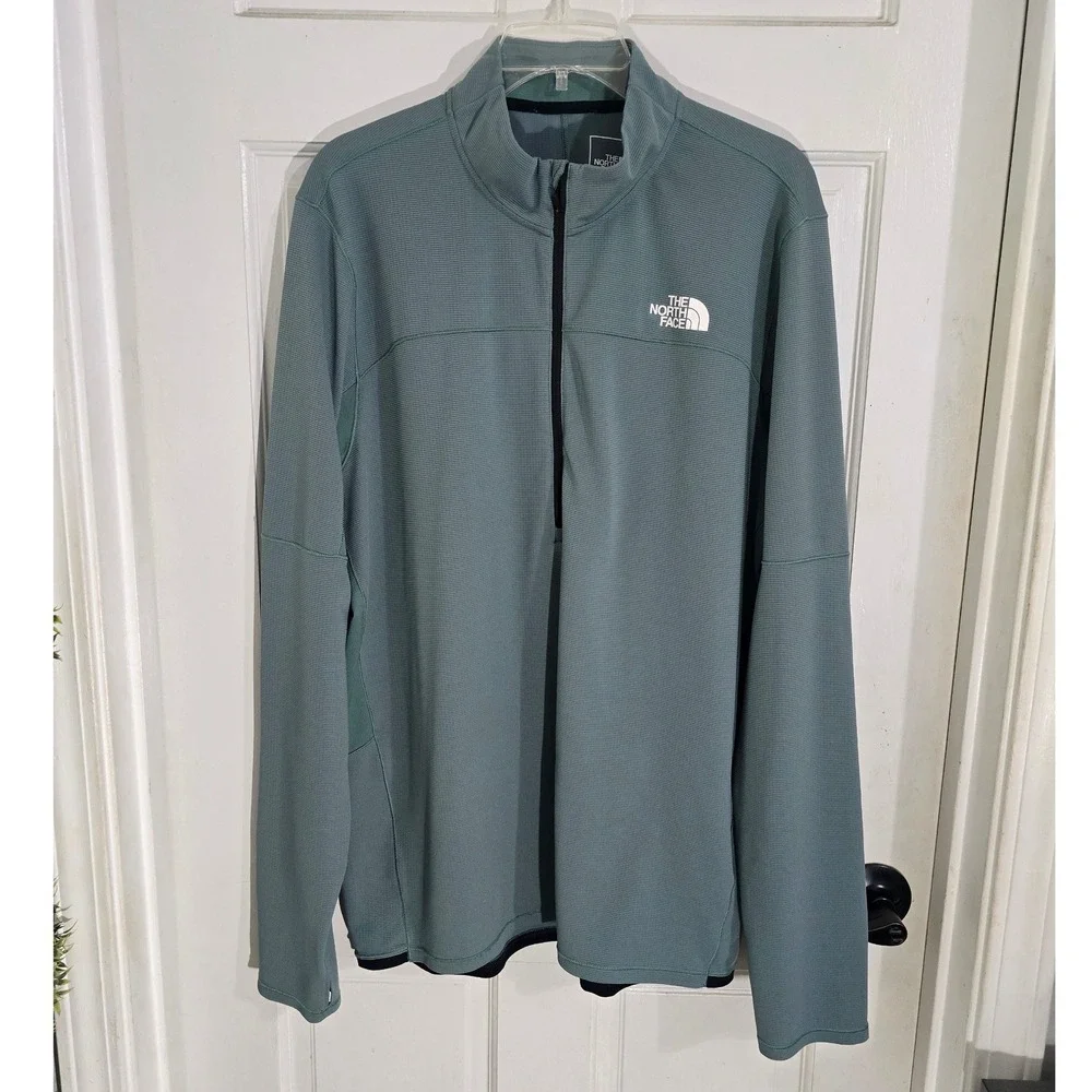 The North Face Mens‎ XL Blue Green Grid Fleece Quarter Zip Pullover Thumbholes